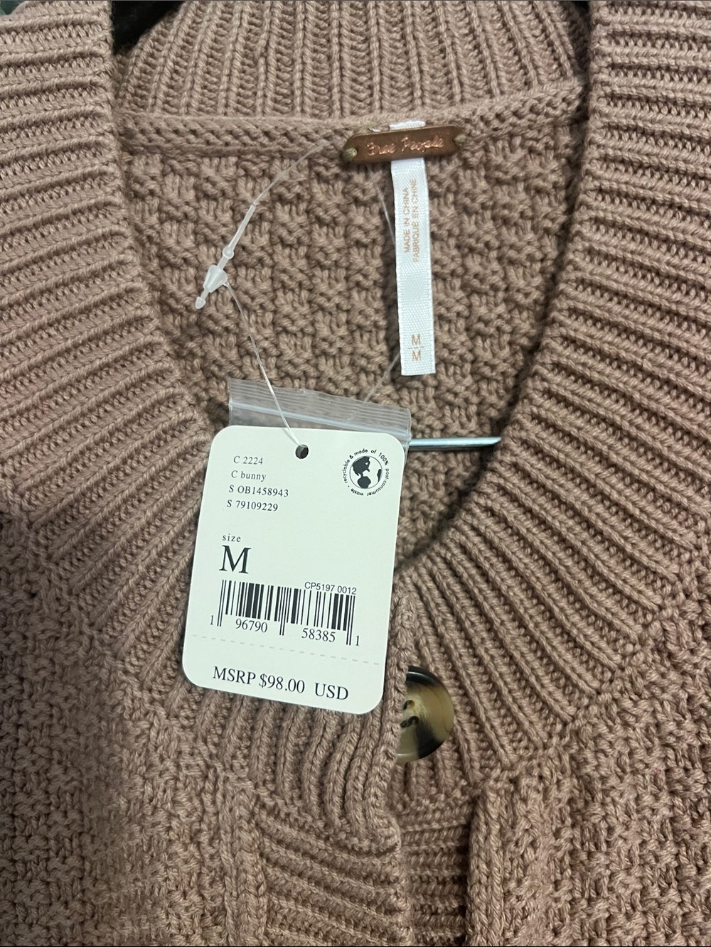 Free People NWT Lila Cardigan in Taupe size M - Picture 4 of 7